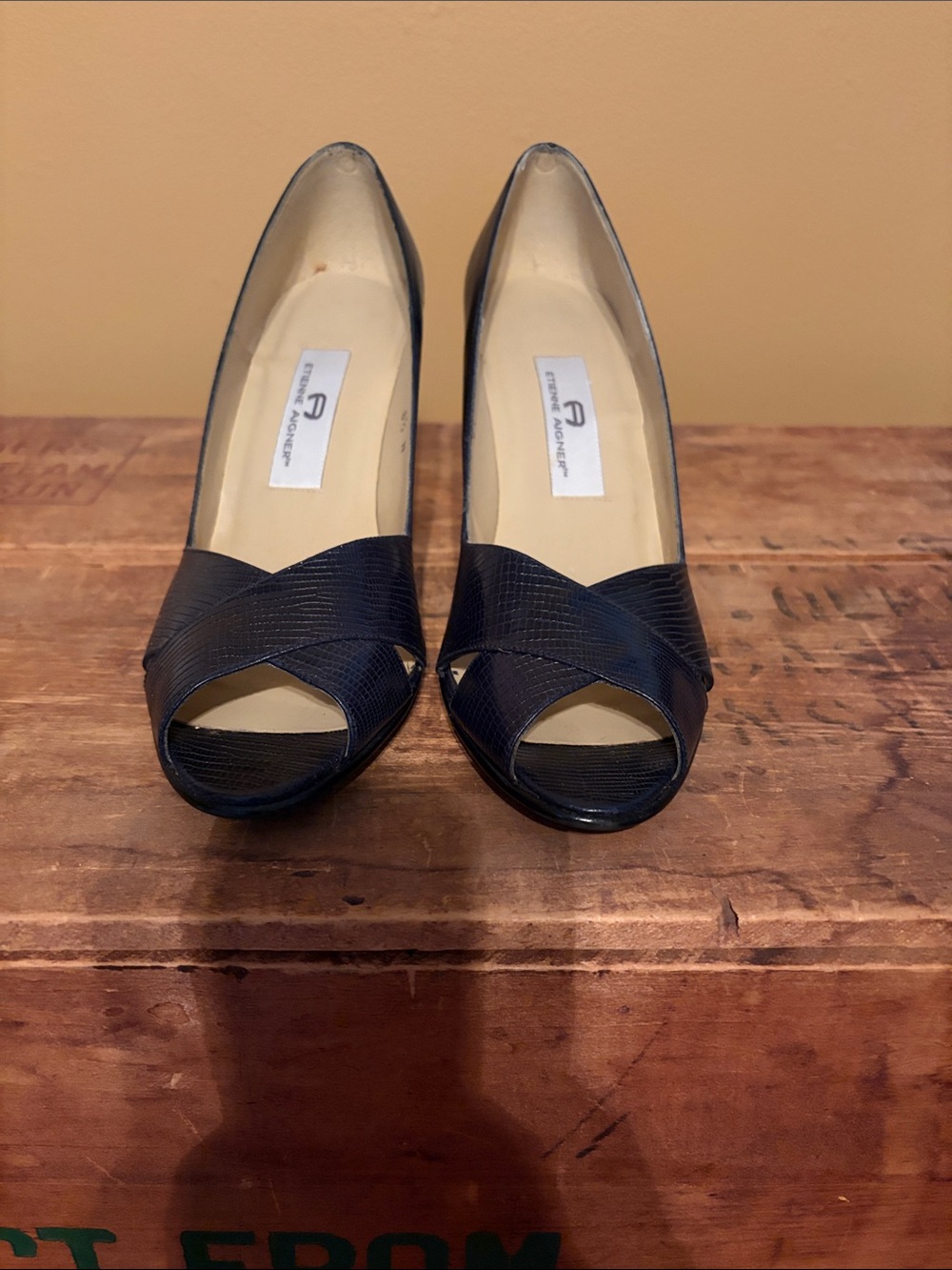 Etienne Aigner Navy Peep-Toe Heels